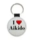Preview: Key ring round imitation leather I Love Aikido