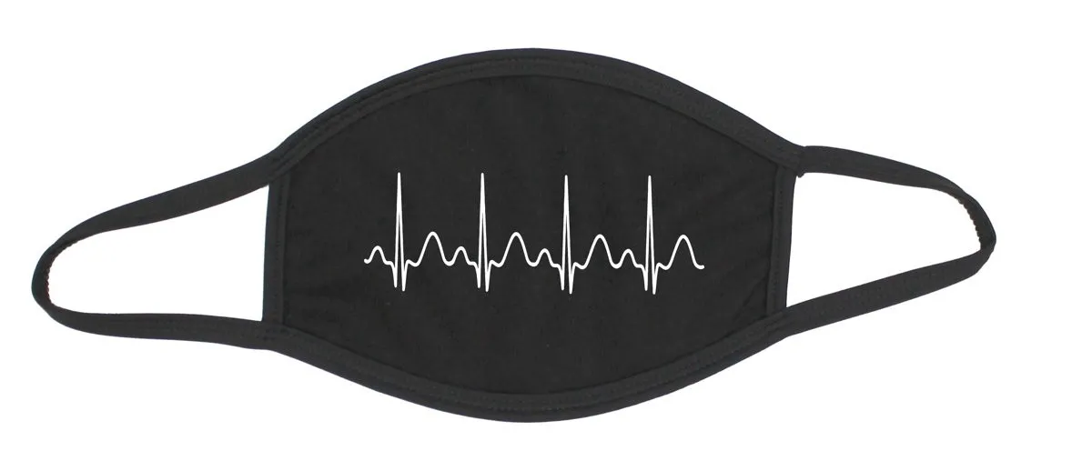 Mund-Nase-Maske Baumwolle schwarz Herzschlag EKG weiss