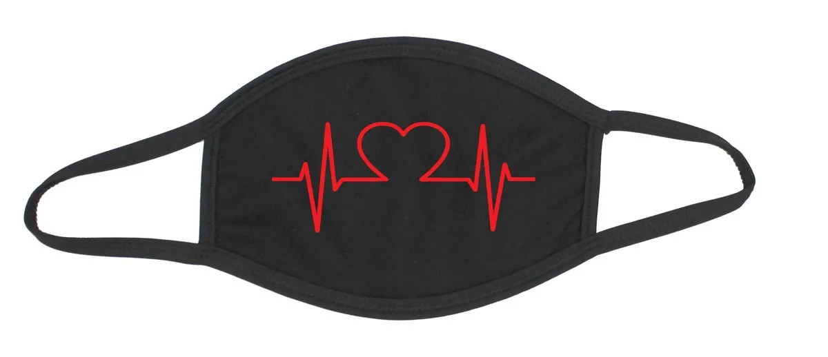 Mund-Nase-Maske Baumwolle schwarz Herzschlag EKG / Herz