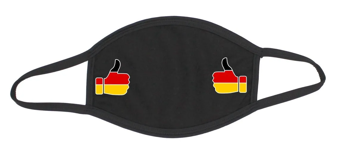 Máscara boca-nariz algodón negro con pulgares arriba Alemania