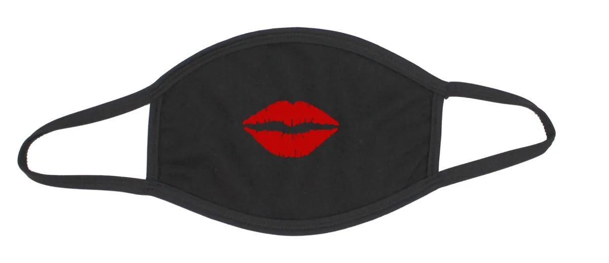 Masque bouche et nez en coton noir avec lèvres rouges