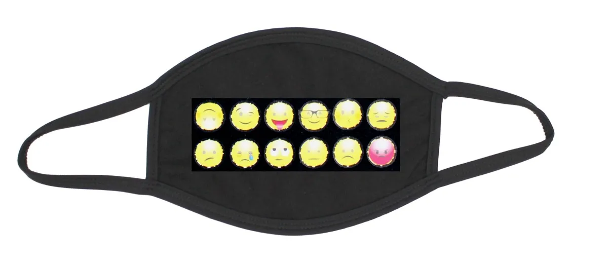 Mouth-nose mask black cotton with smileys