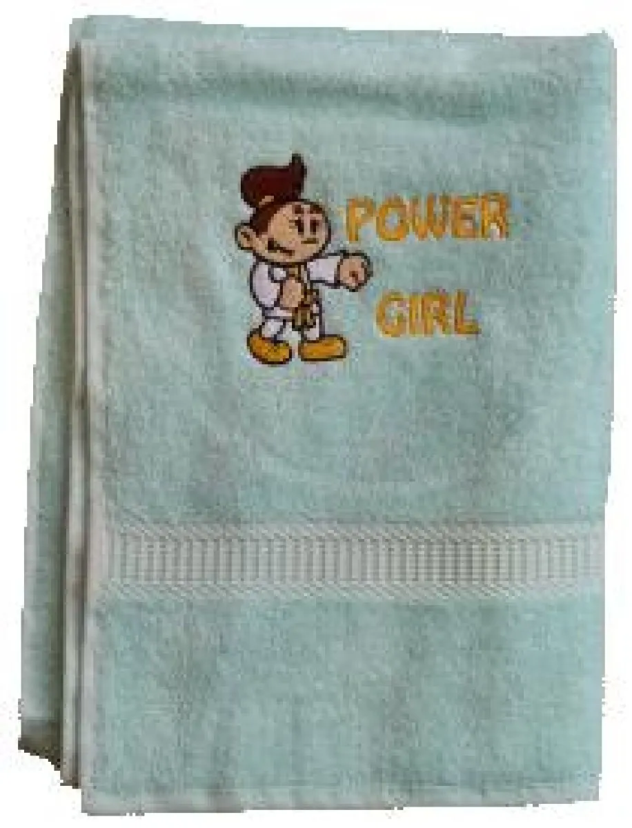 Shower and hand towels with the motif "Power Girl"