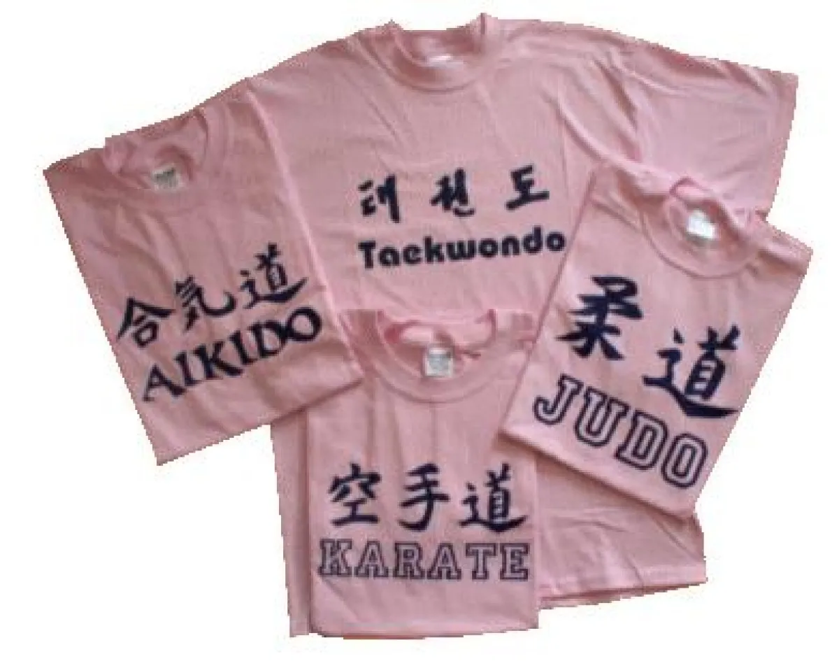Pink T-shirt with characters and sport