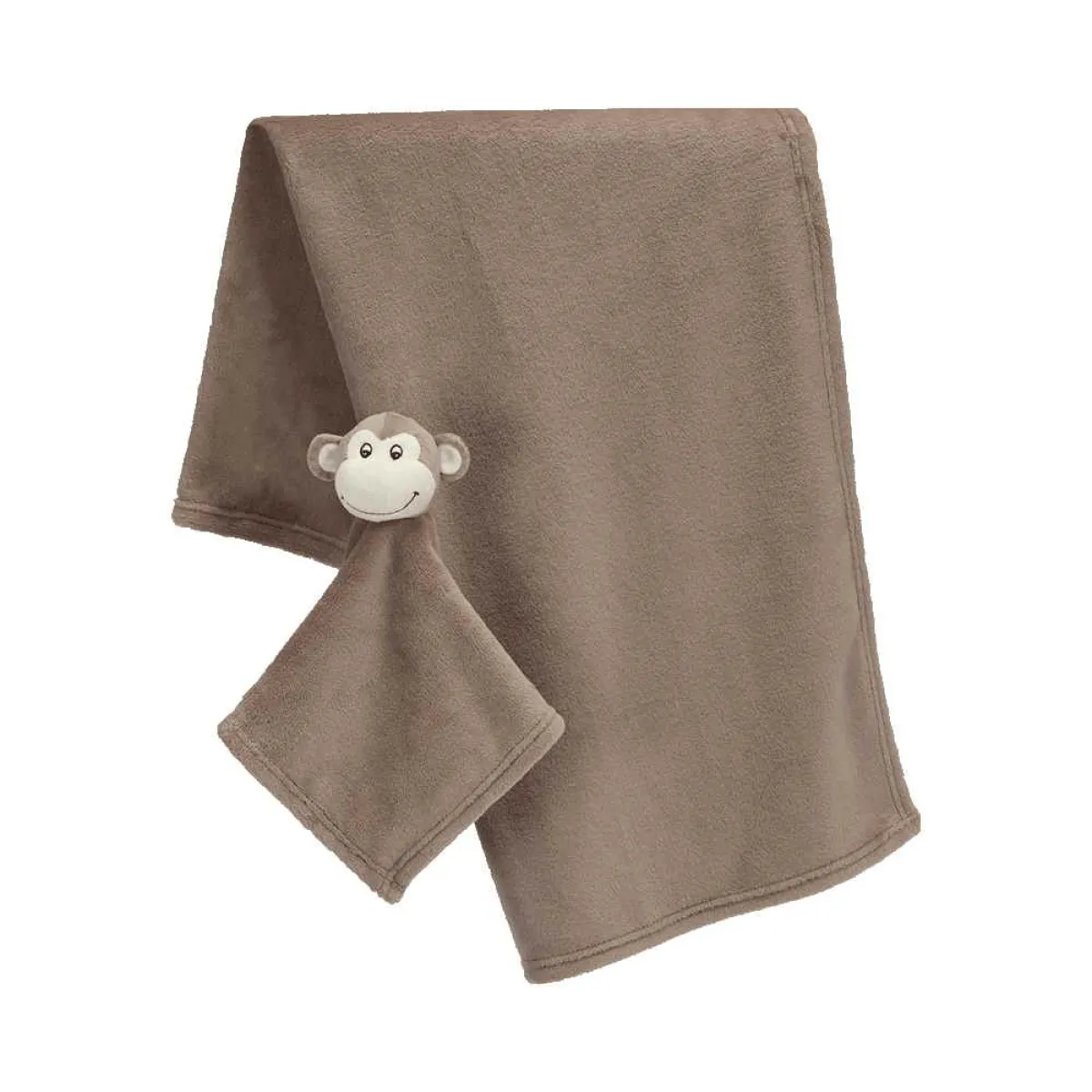 Couverture bébé en marron clair avec une serviette en peluche singe
