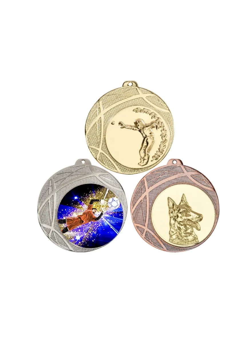 Medal in gold, silver, bronze enamelled with blue, 7 cm