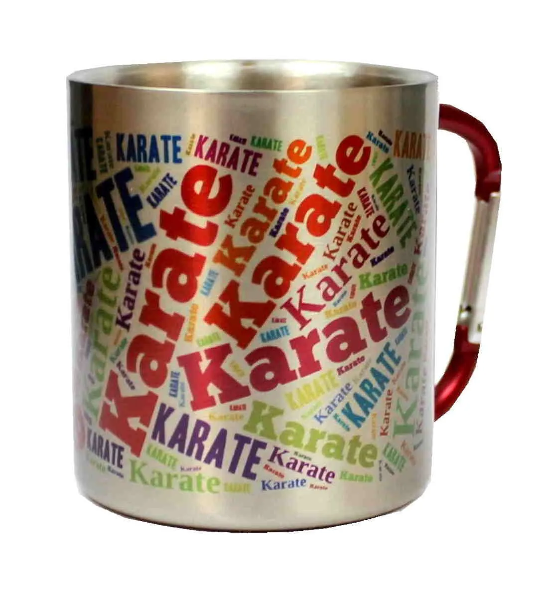 Taza de acero inoxidable con texto Karate