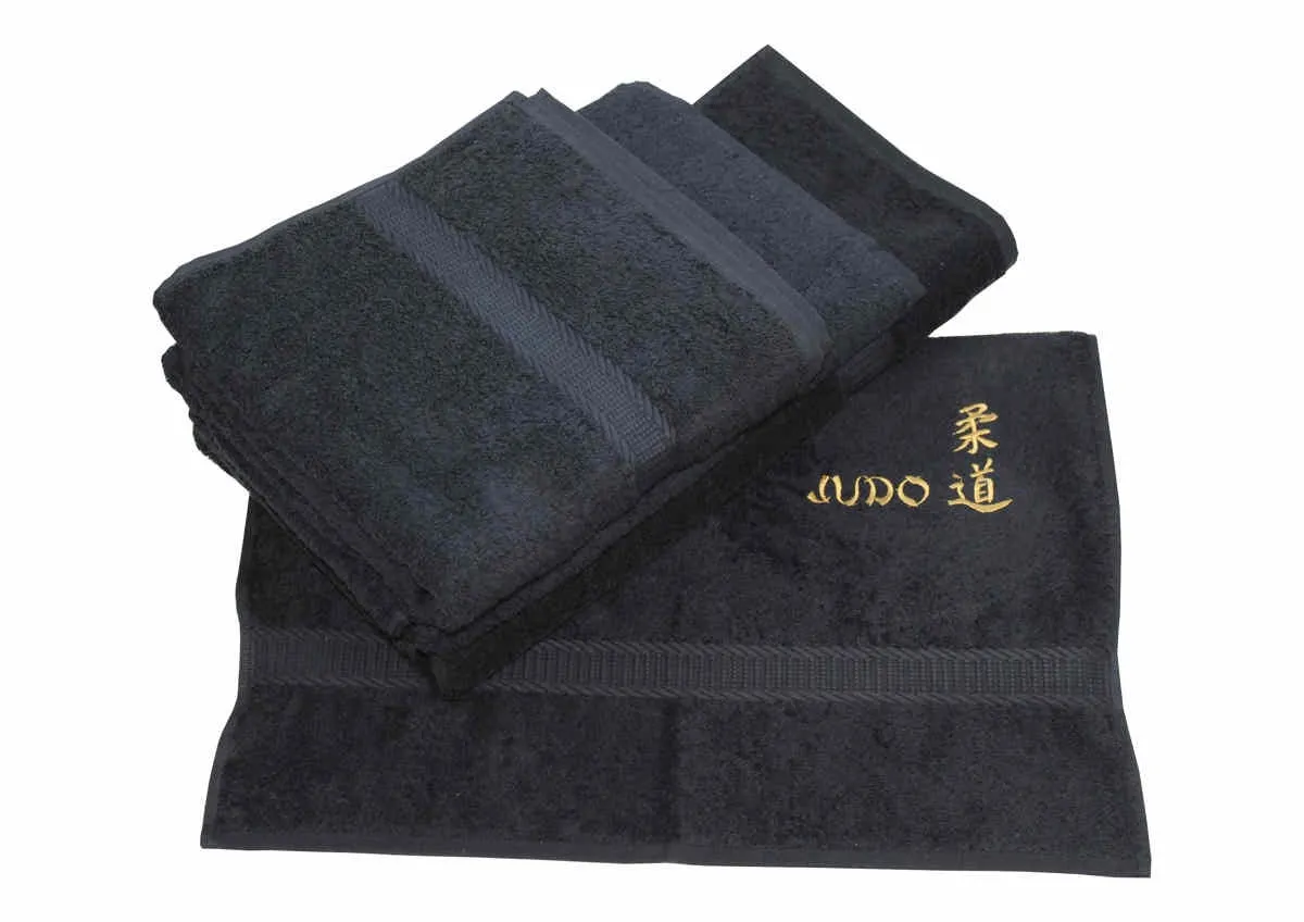 Terrycloths negros bordados en oro con Judo y Kanji