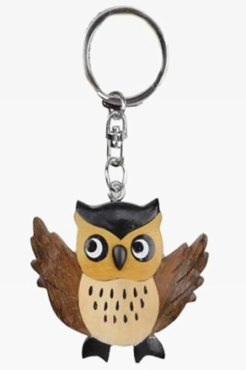 Wooden keyring pendant owl with wings