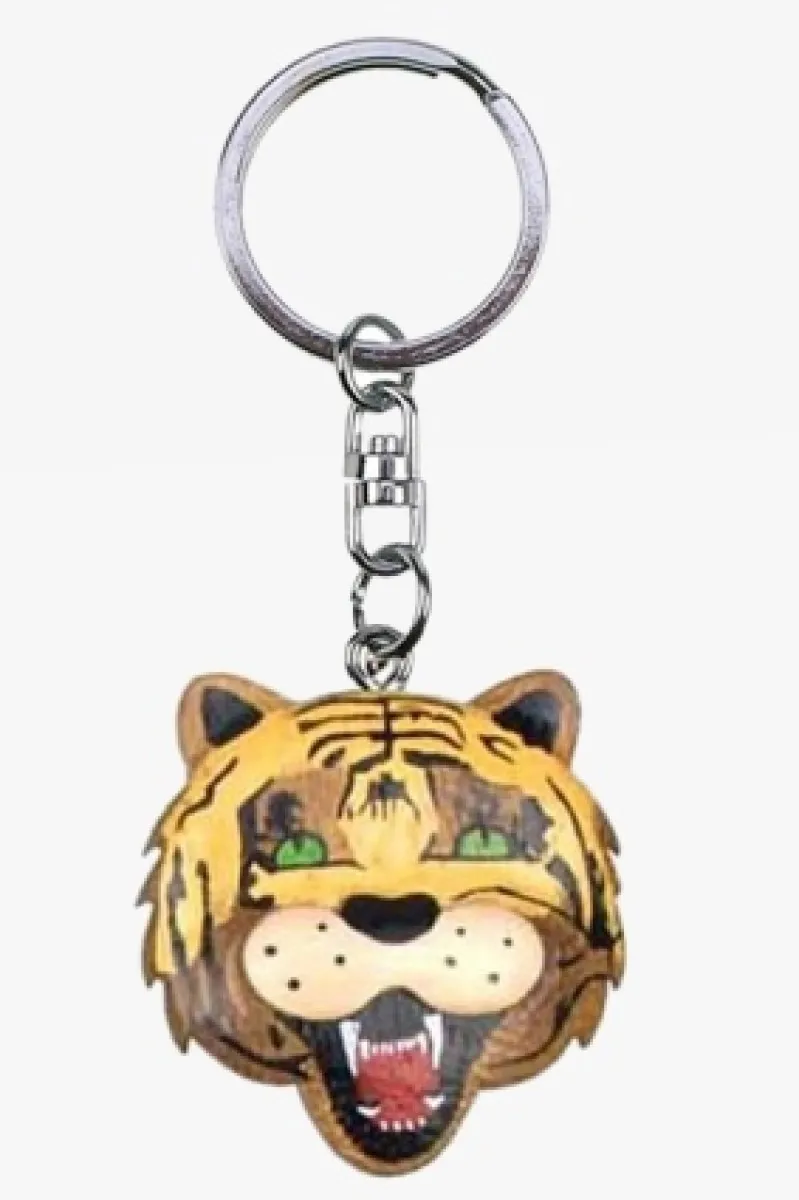 Wooden key ring tiger head
