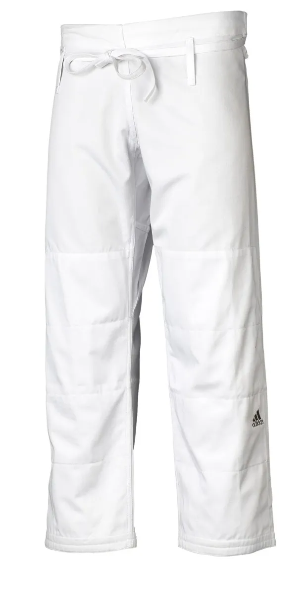 Traje de judo Adidas Contest J650 blanco con bandas plateadas en los hombros