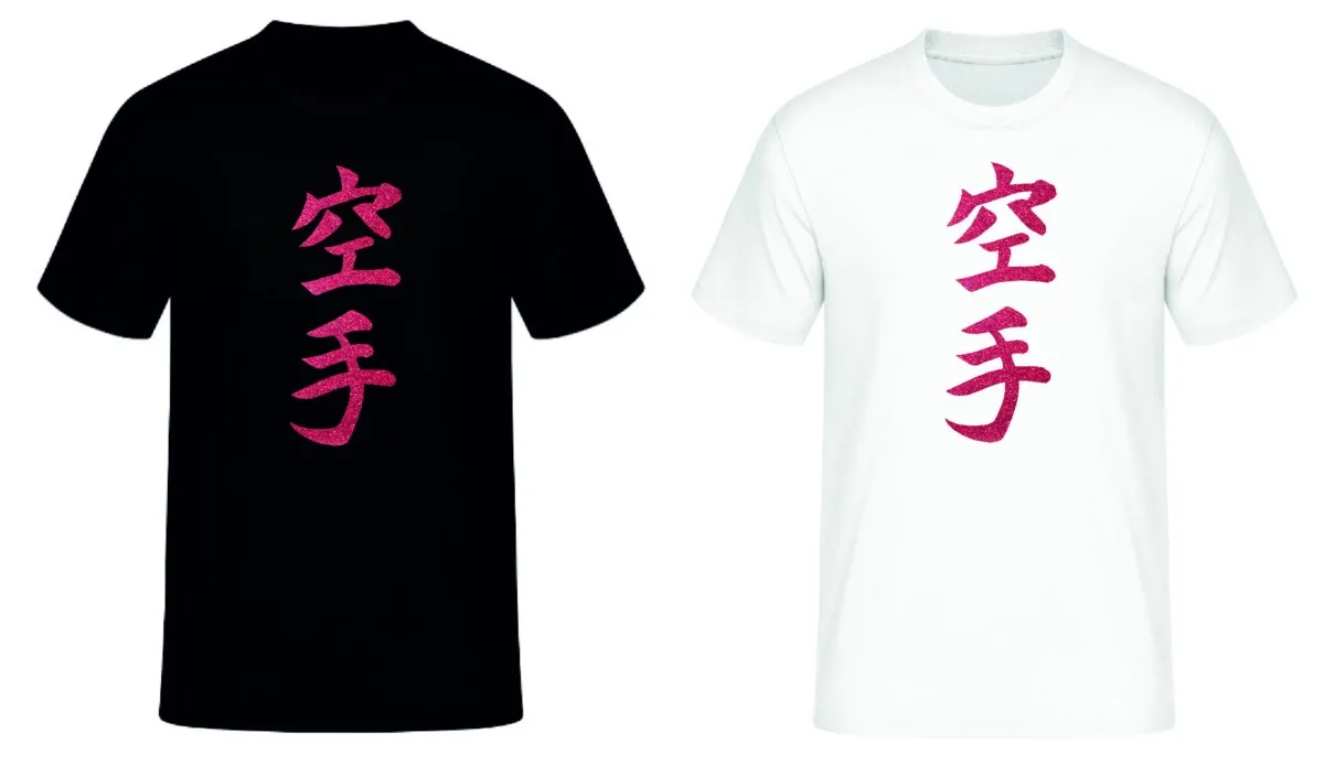 T-Shirt mit rotem glitzer Karate Kanji | Schriftzeichen