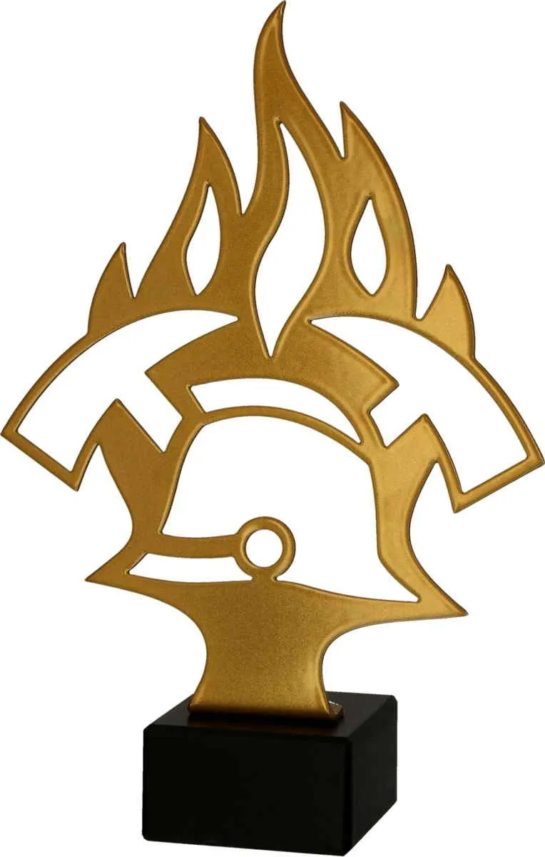 Trofeo de bomberos en metal dorado