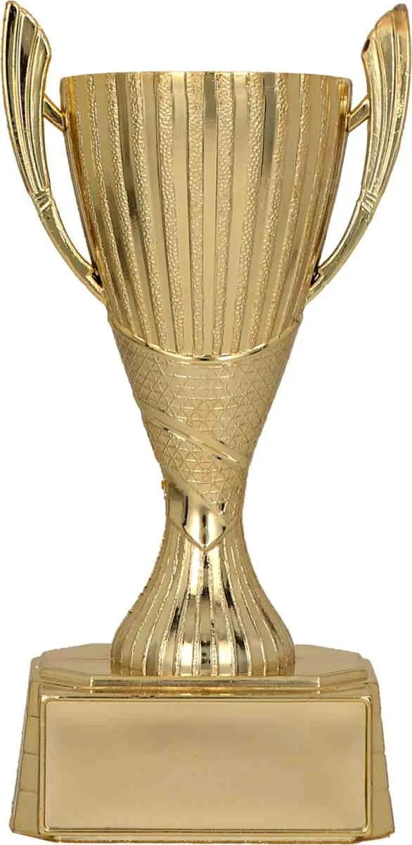 Cup in gold, silver or bronze made of plastic