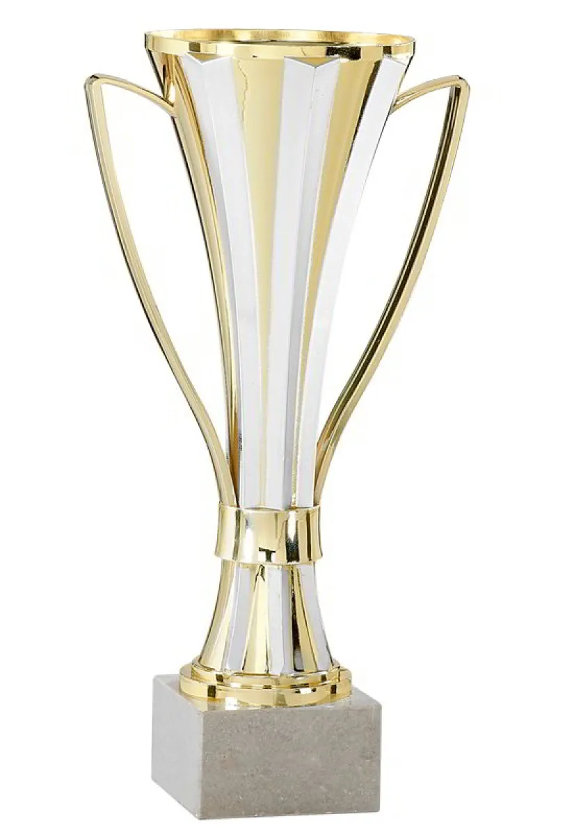 Trofeo de plastico dorado/plateado con base de marmol