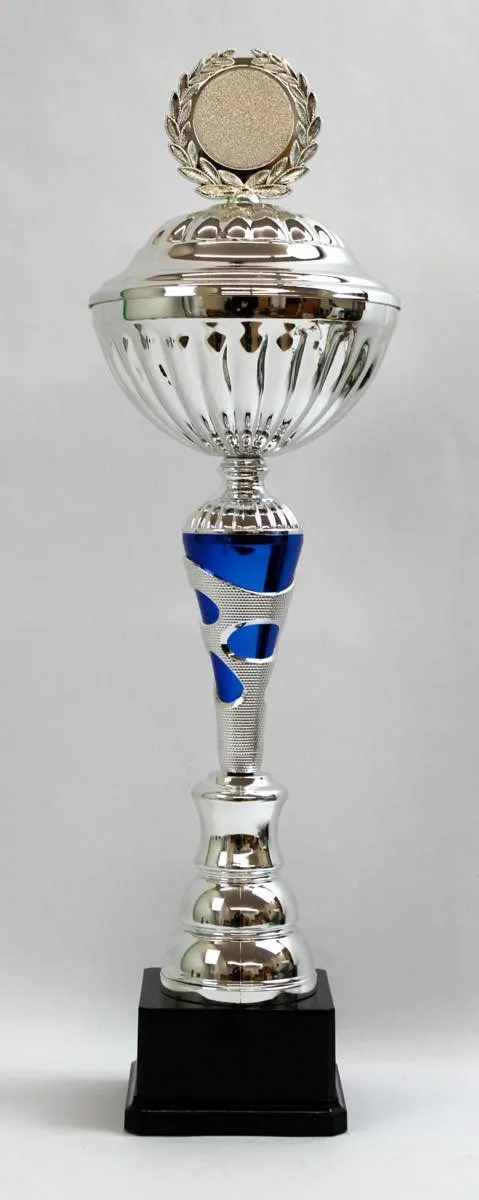 Pokal silber/blau mit Lorbeerkranz 57 cm