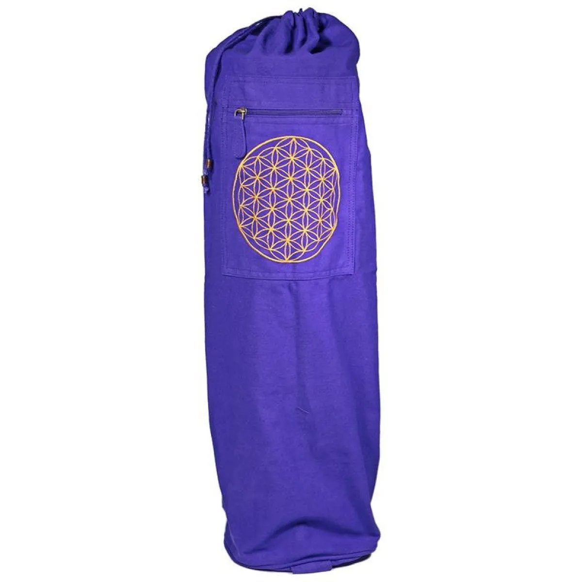 Bolsa para esterilla de yoga violeta con flor de la vida en oro 74x19 cm