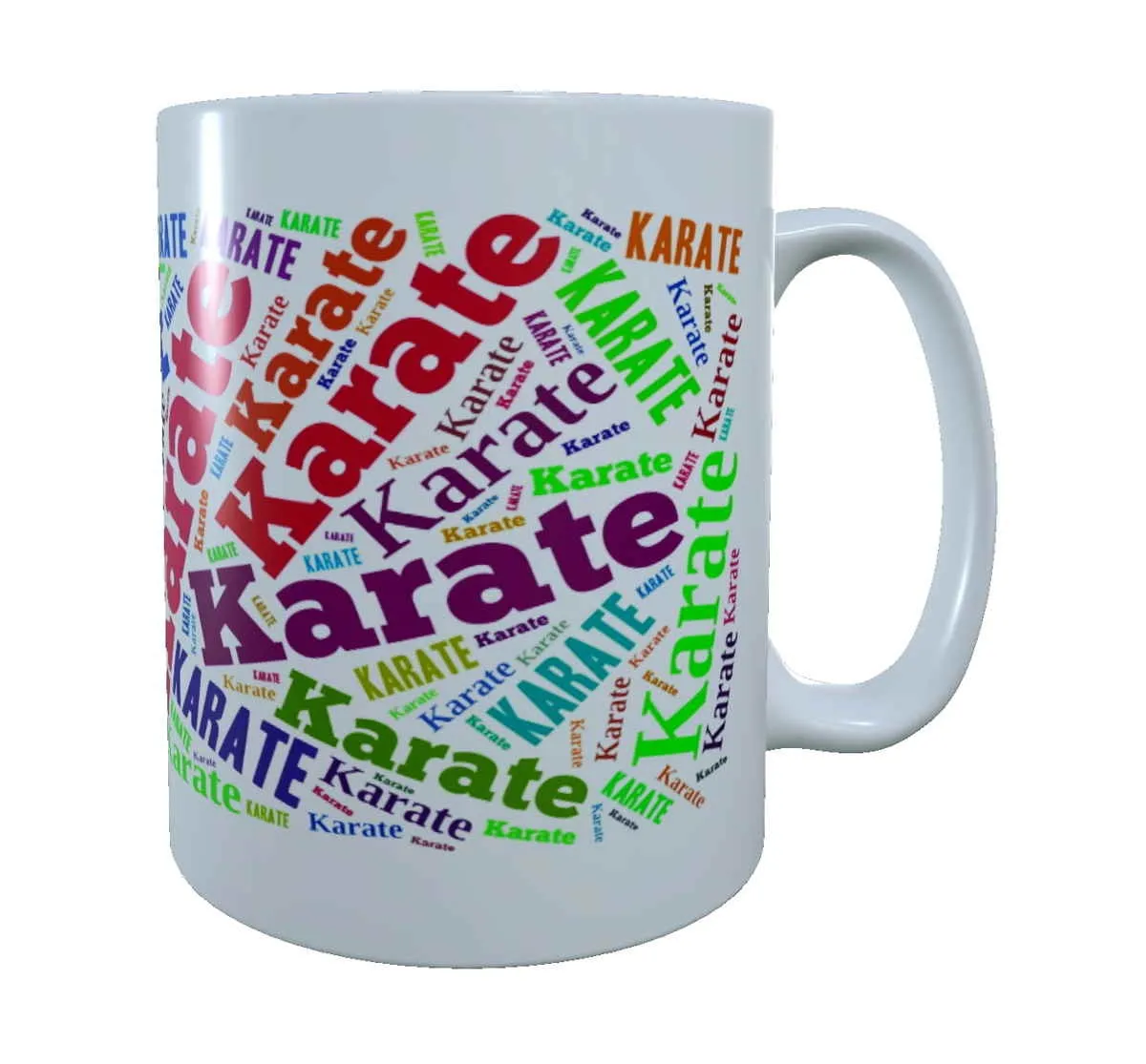 taza blanca estampada con Karate multicolor
