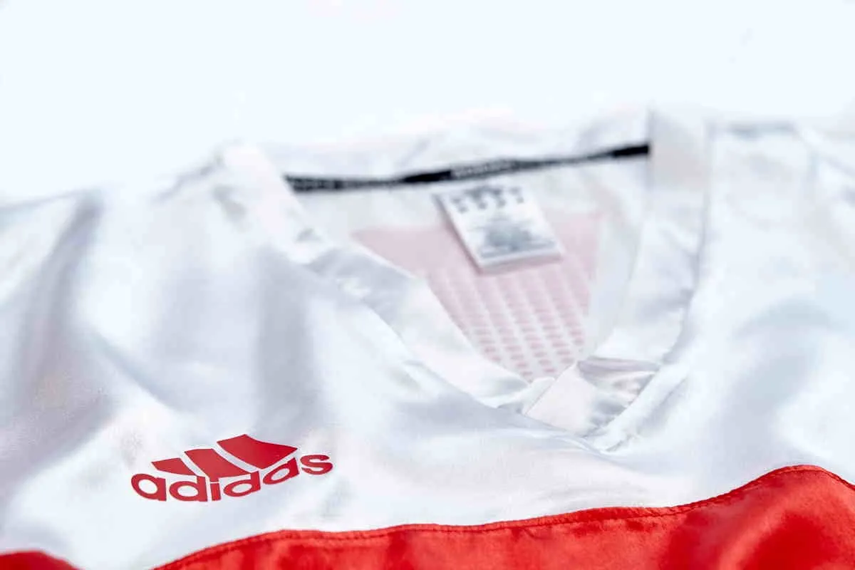 adidas Kickbox Shirt 100S rot | weiß V-Ausschnitt Logo