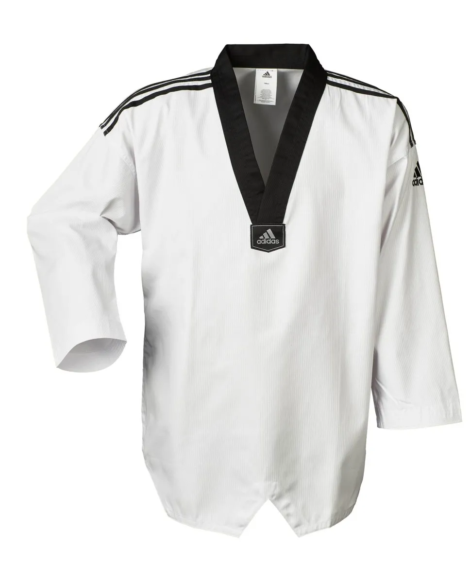 Traje de taekwondo adidas, Adi Club 3, solapa negra con rayas en los hombros