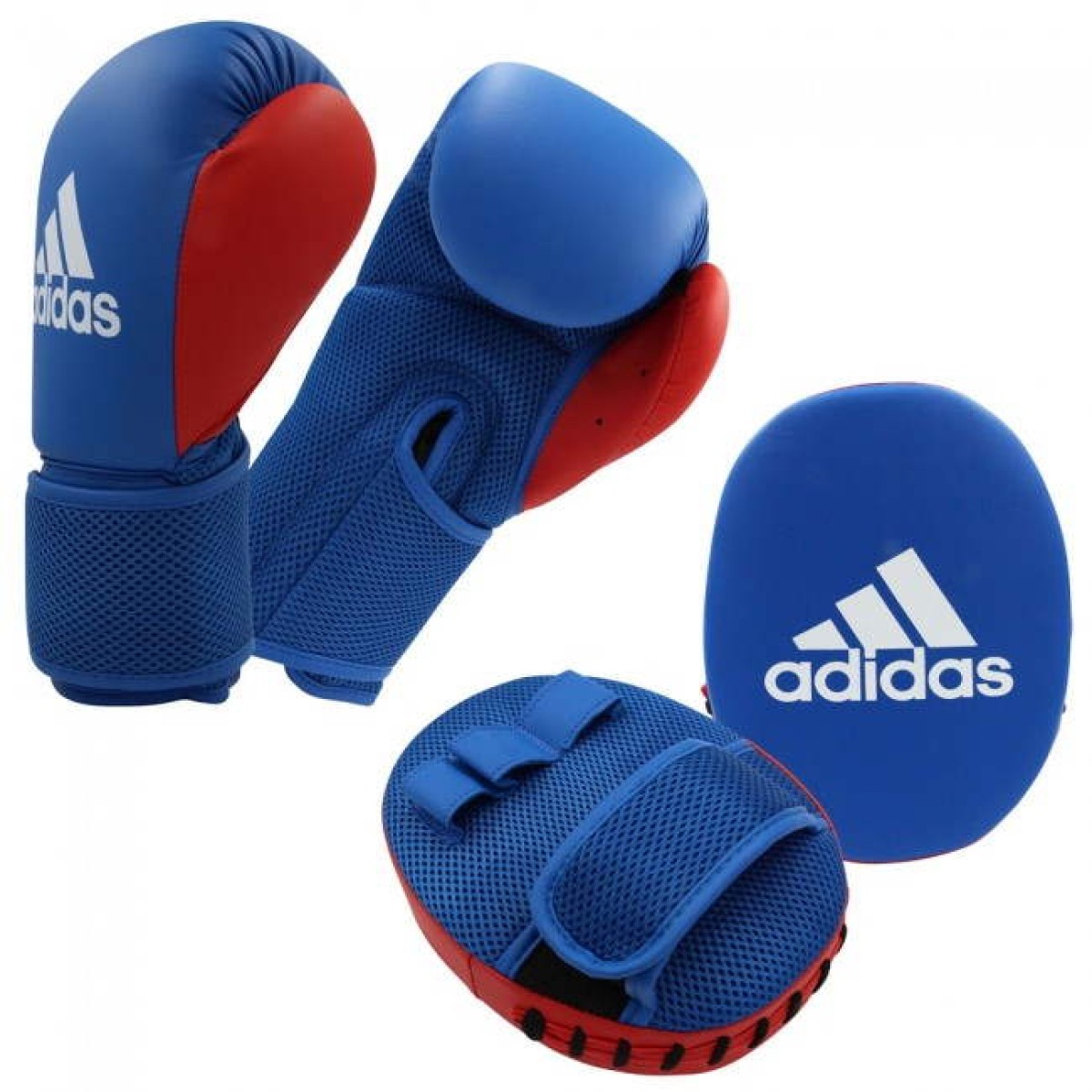 adidas Box Set Junior blau/rot mit Pratzen und Boxhandschuhe