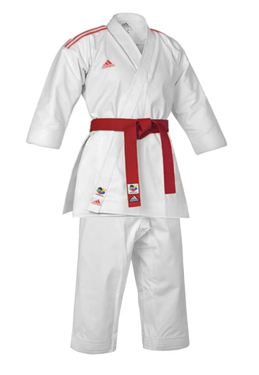Traje de karate Adidas Kata Shori con rayas rojas en los hombros