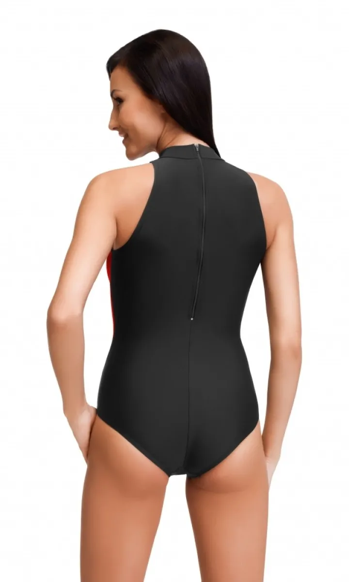 Badeanzug | Schwimmanzug OLIVIA schwarz/rot/weiß Rückseite