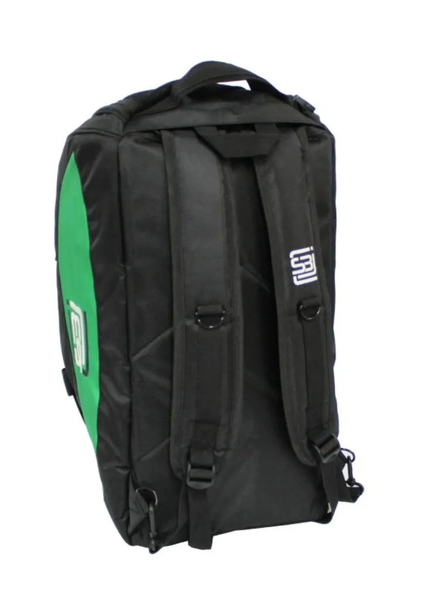 Sports bag with rucksack function in black with red side inserts