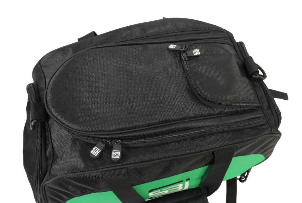 Bolsa de deporte con función de mochila en negro con inserciones laterales en turquesa