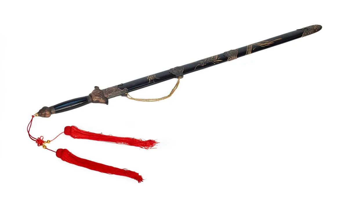 Tai Chi Schwert 100 cm, Metallklinge, schwarze Holzscheide