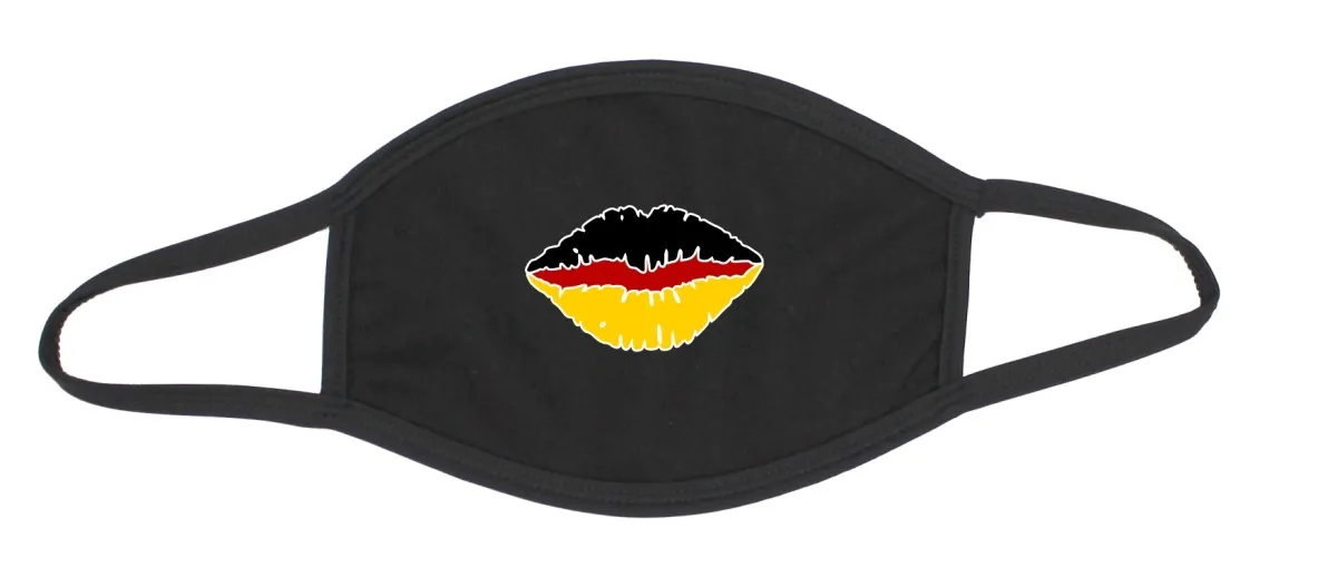Mundschutz Baumwolle schwarz mit Mund als Deutschlandflagge