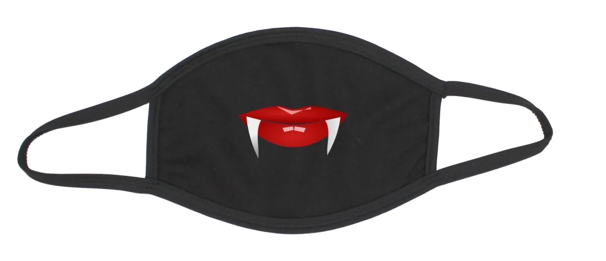 Black cotton mouth and nose mask with vampire mouth