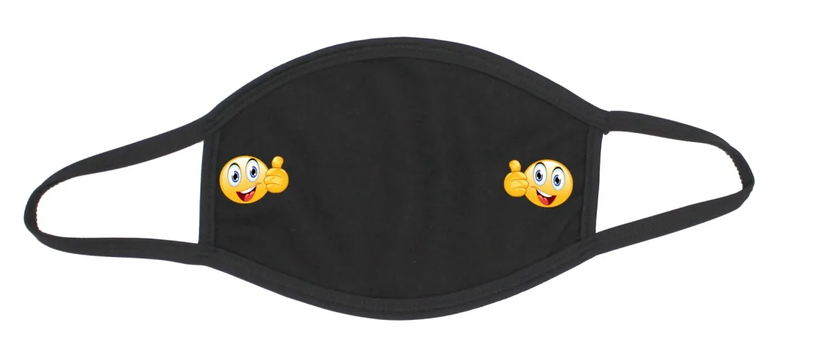 Black cotton mouth and nose mask with smileys thumbs up