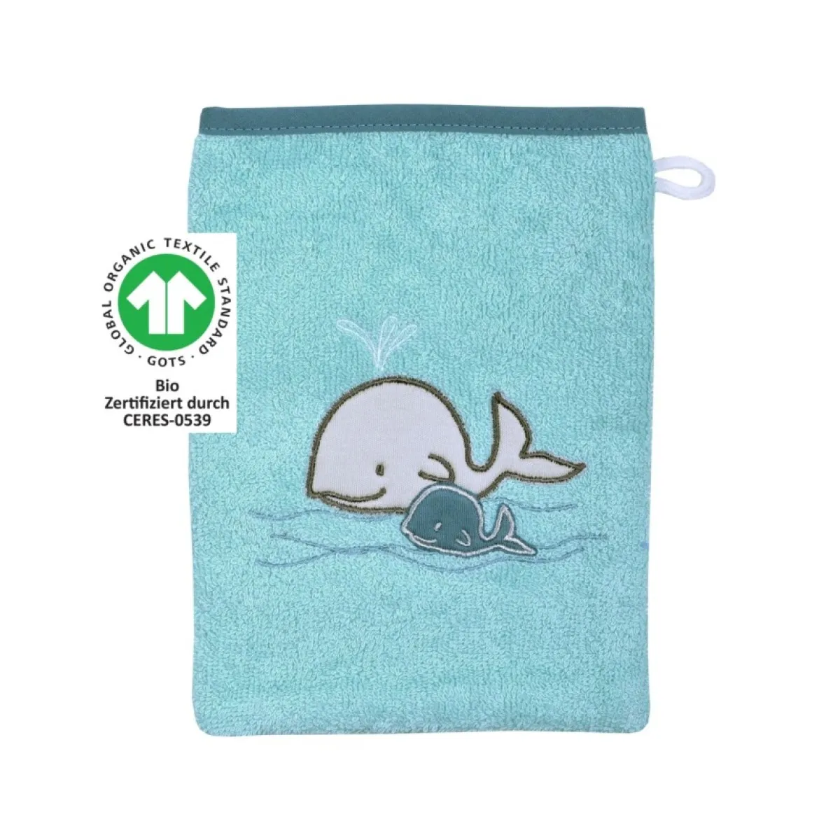 Terry cloth flannel light blue with whale family