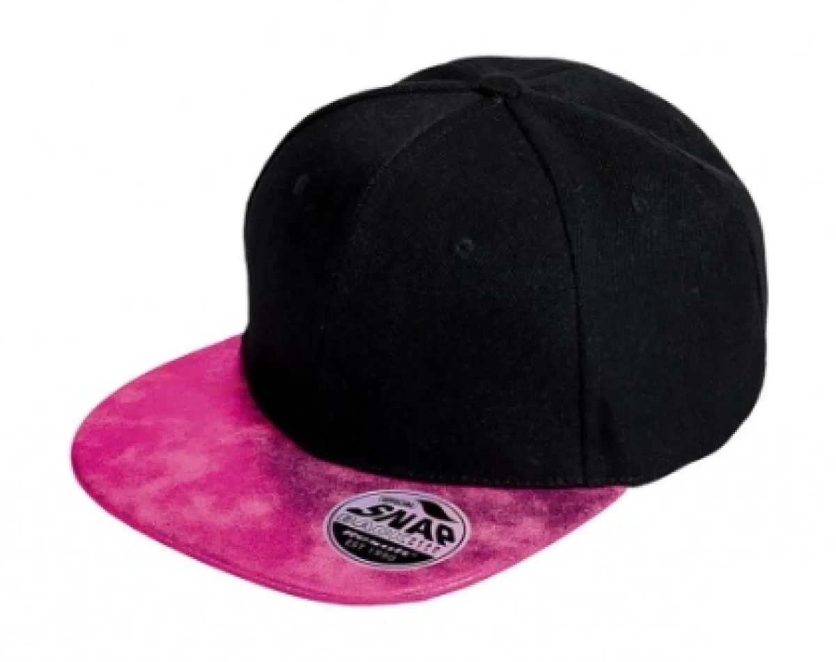 Snapback Cap mit Schirm in Perlglanz-Optik schwarz/pink