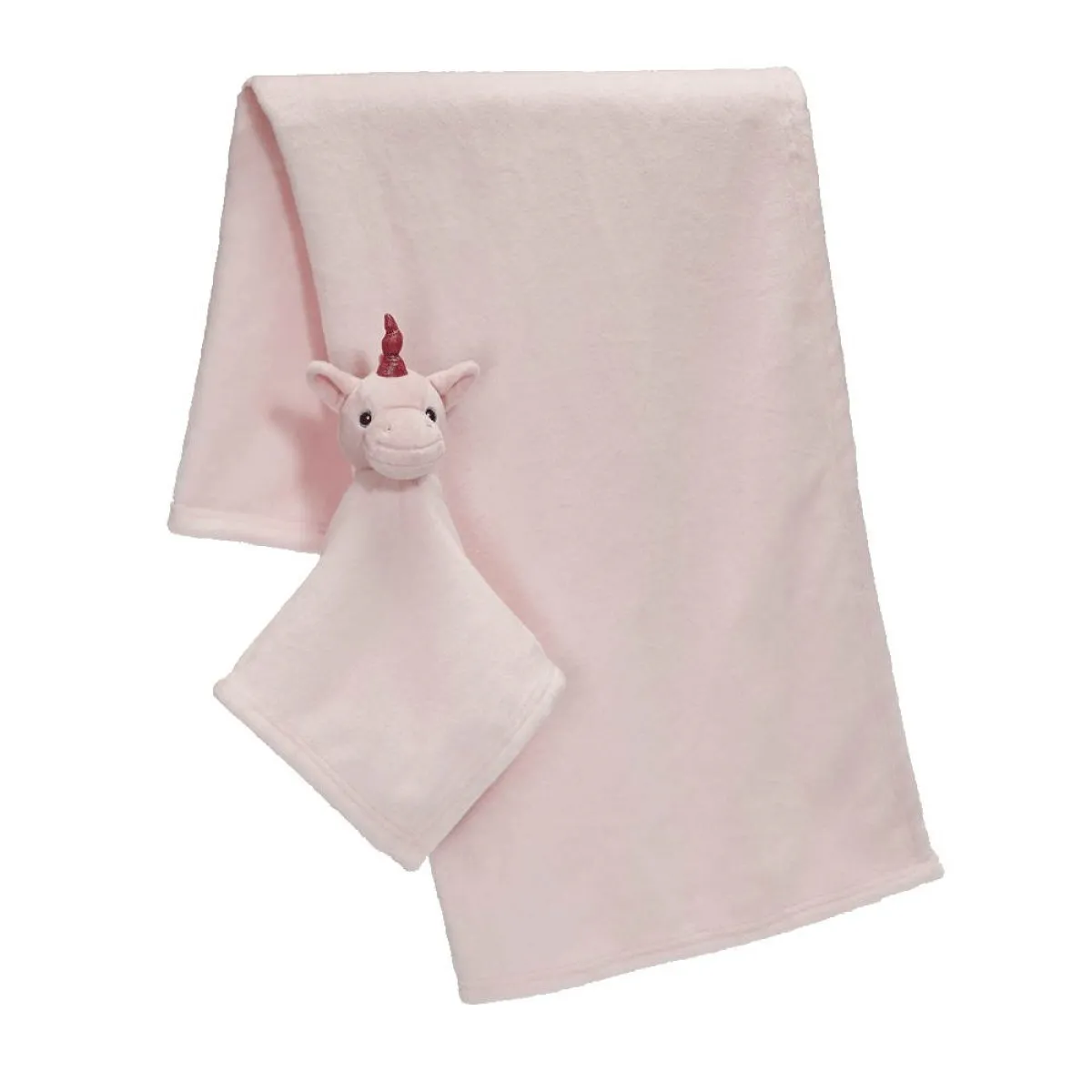 Couverture bébé en rose avec un tissu câlin licorne