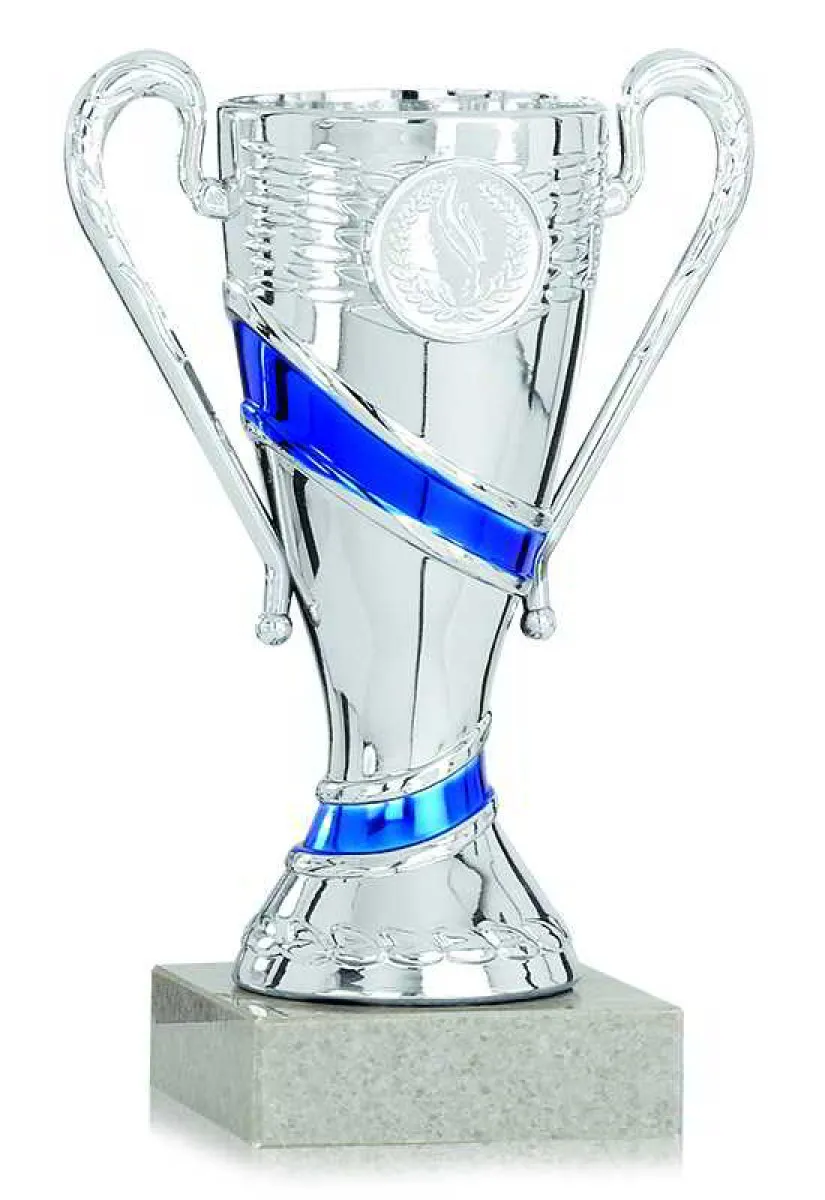 Silver/blue plastic trophy with marble base