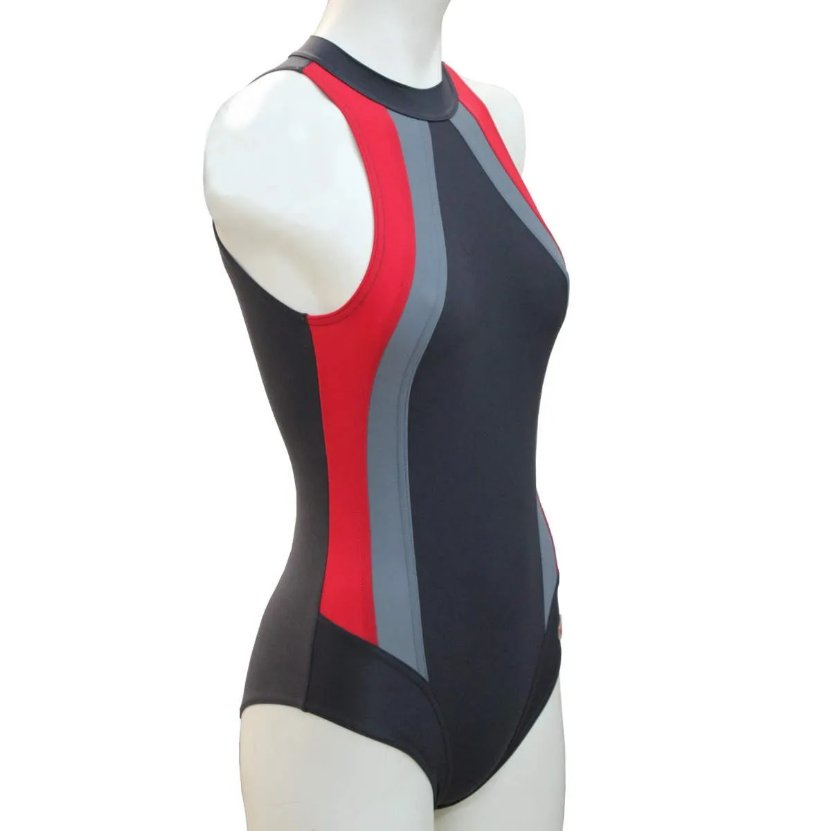 Badeanzug - Schwimmanzug Olivia graphit/rot/grau
