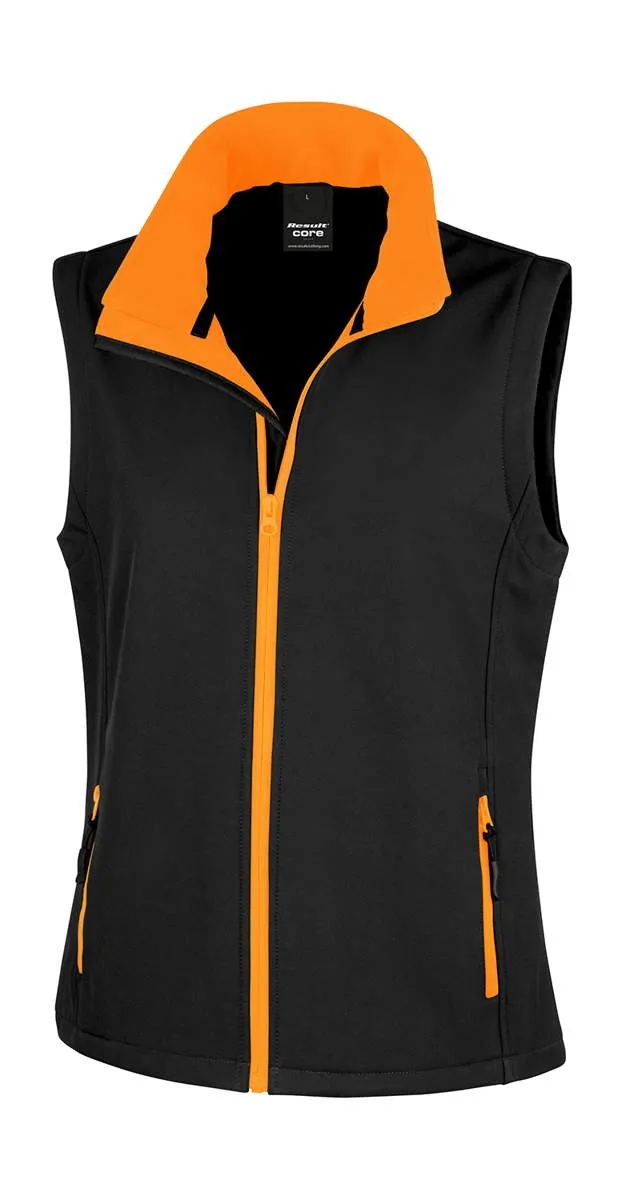 Damen Softshell Bodywarmer schwarz/orange bedruckbar Vorderseite
