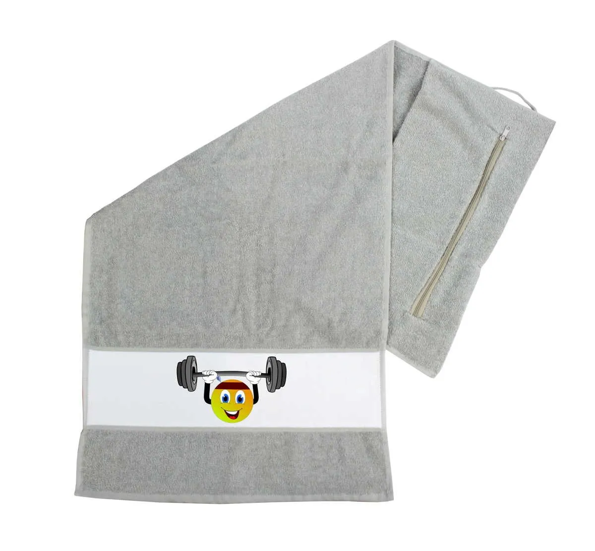 Smiley fitness towel with dumbbell