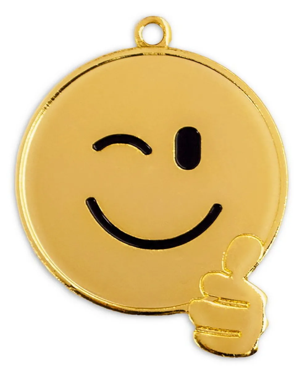Medalla smiley divertido, diametro 50 mm, oro