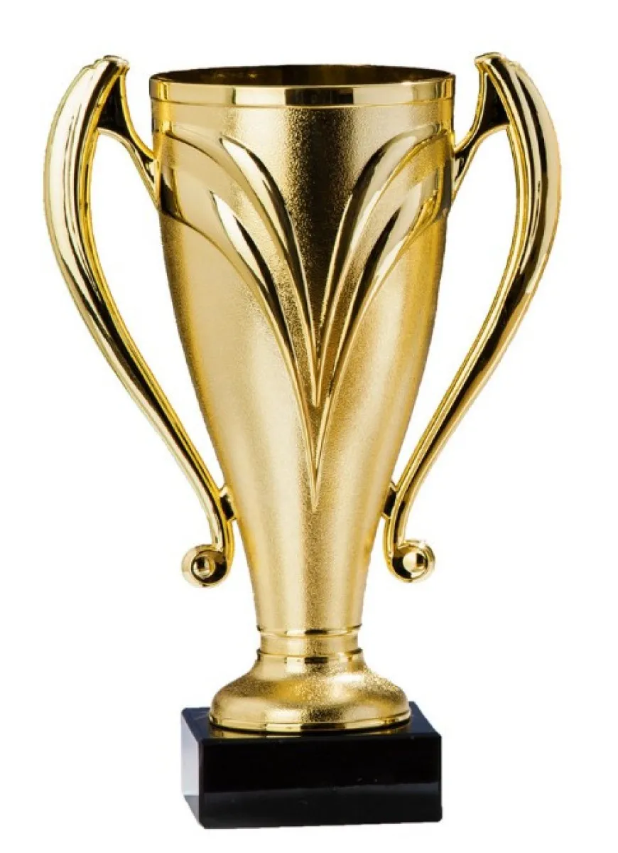 Goldener Pokal aus Kunststoff mit Marmorsockel