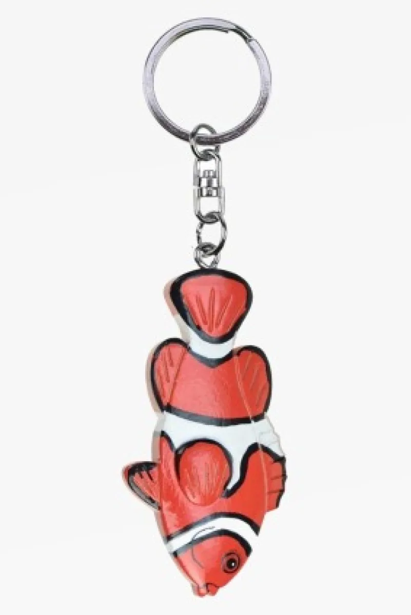 Wooden clownfish keyring pendant