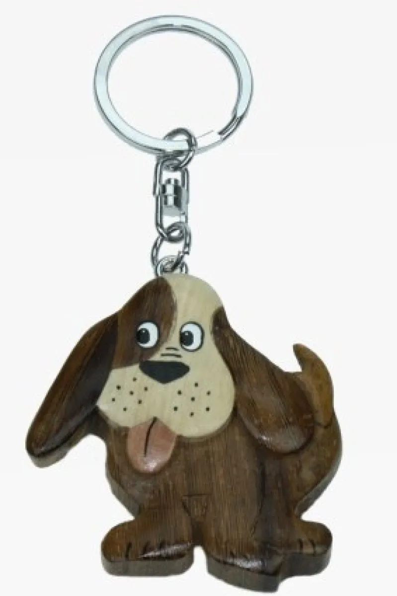 Wooden keyring pendant dog sitting