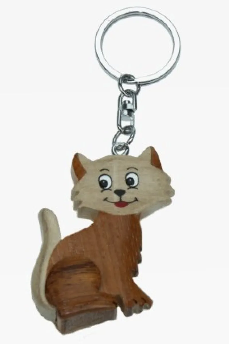 Wooden key ring cat