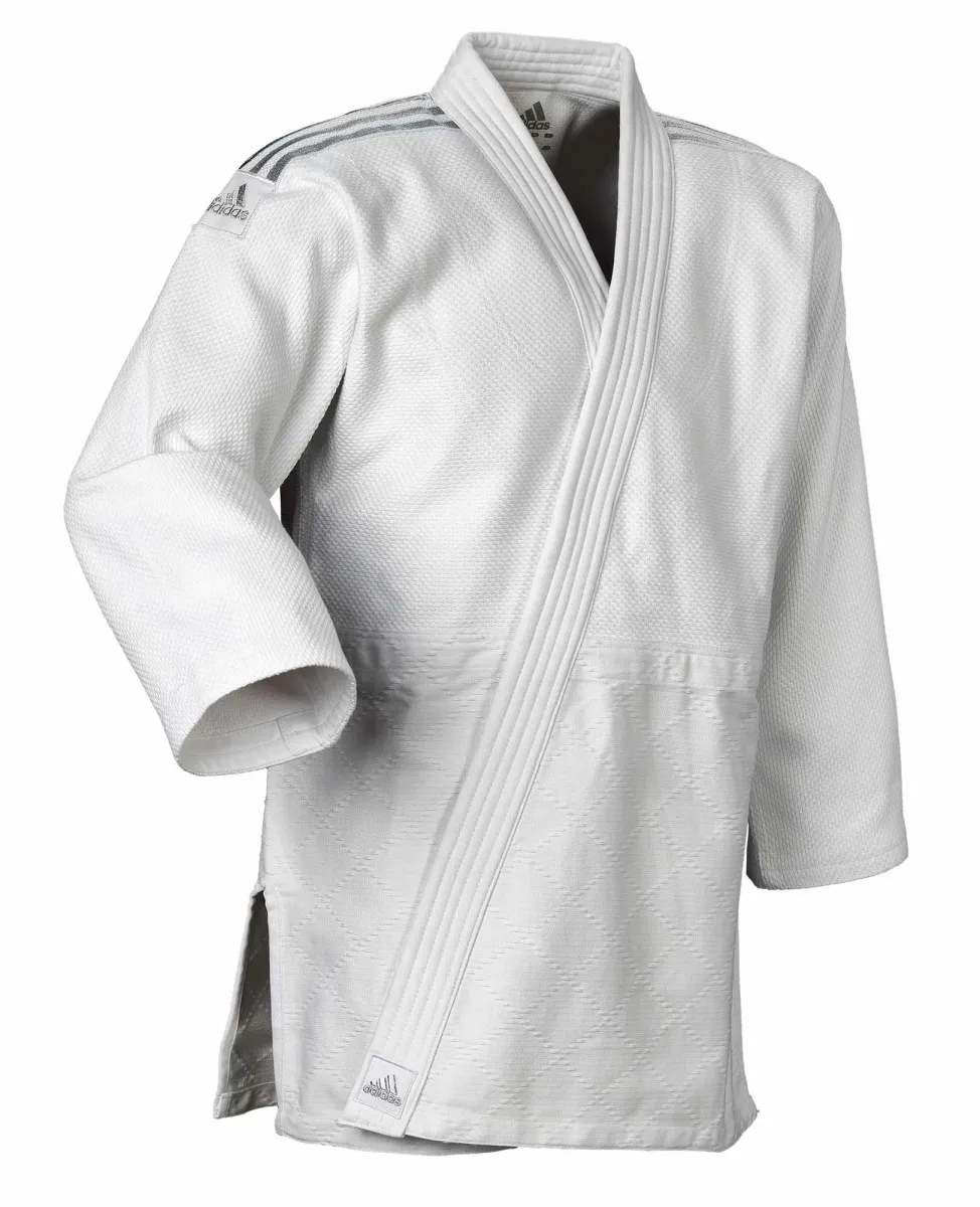 Kimono de Judo Adidas Contest J650 blanc avec bandes d épaules argentées