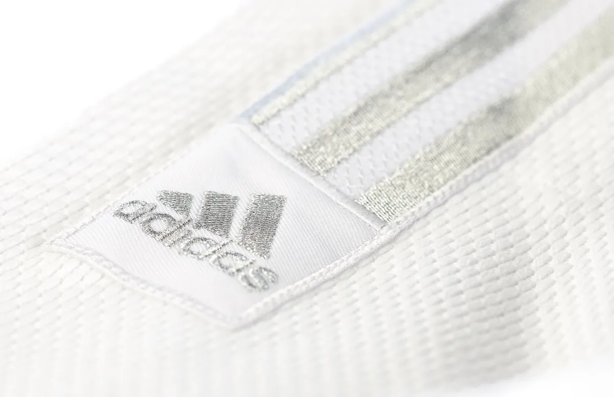 Judo suit Adidas Contest J650 white with silver shoulder stripes
