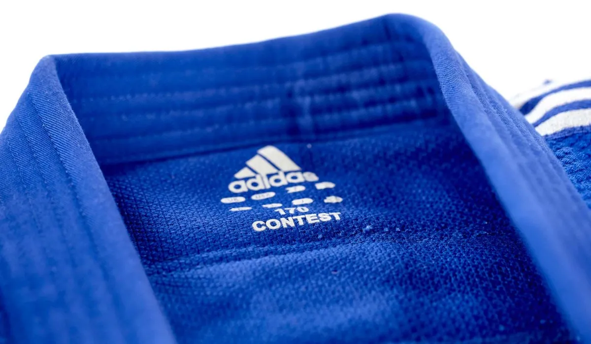 Kimono de Judo Adidas Contest J650B bleu avec bandes d épaules argentées