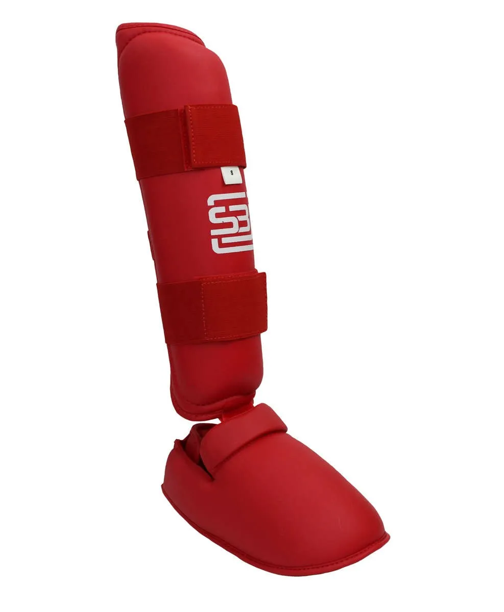 Shin guard instep protection red for karate and kickboxing