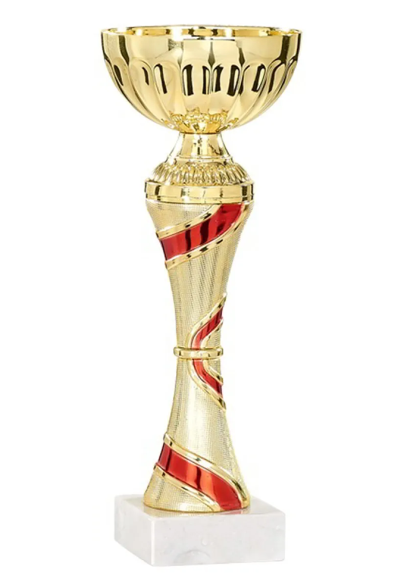 Pokal gold/rot aus Kunststoff mit Marmorsockel